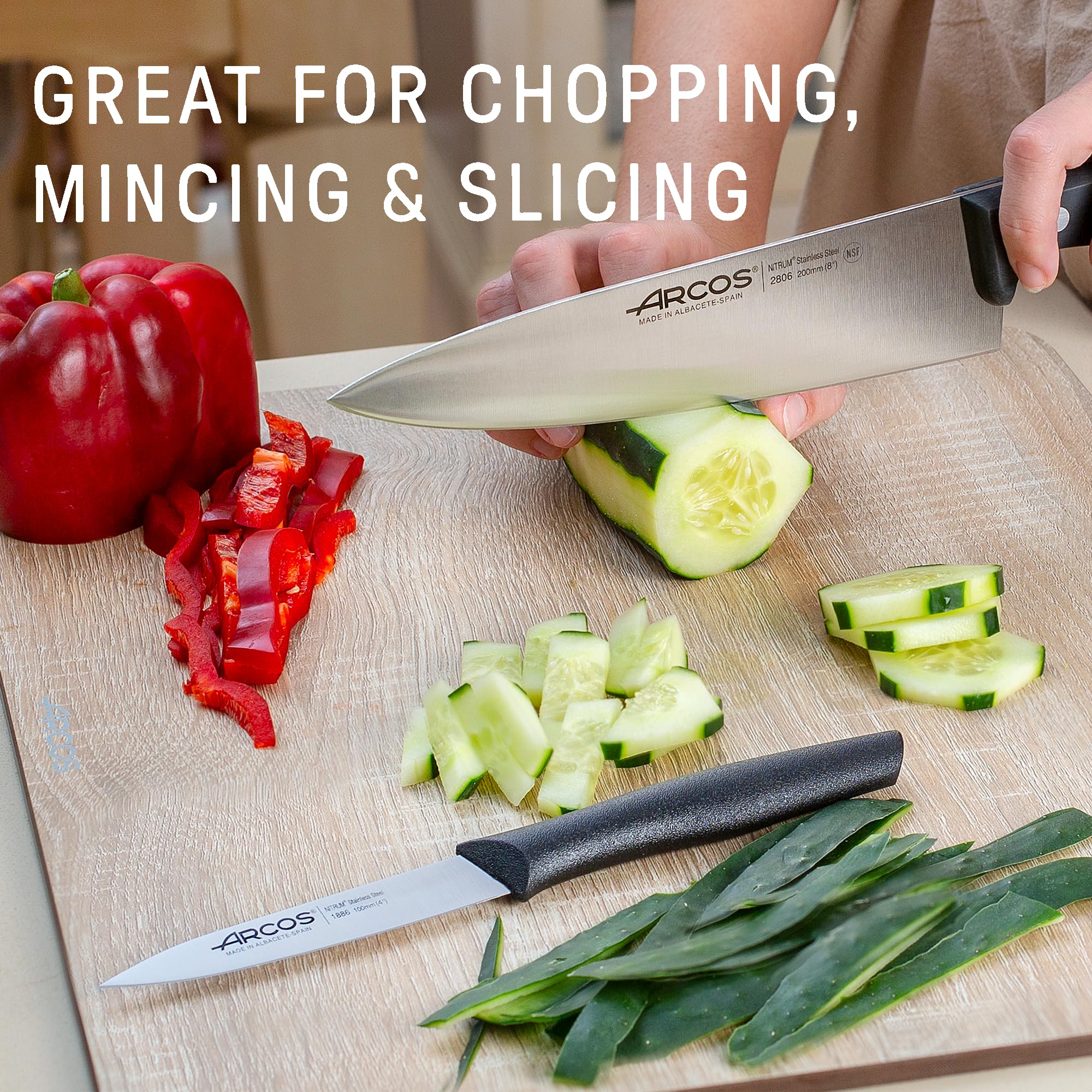 Arcos 2-Piece Knife Set – 8-Inch Chef’s Knife & 3-Inch Paring Knife, Ultra-Sharp NITRUM Stainless Steel Blades, Ergonomic POM Handle, Long-Lasting Sharpness, 10-Year Warranty - Image 3