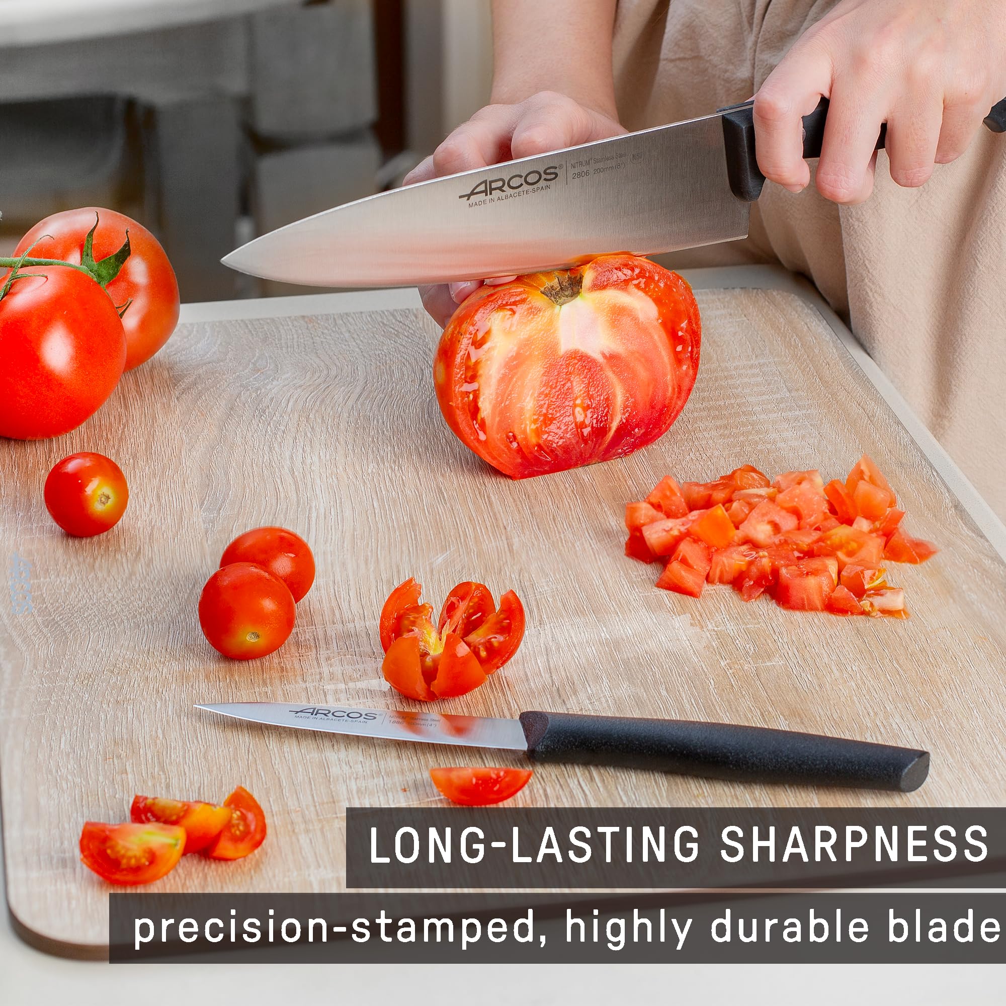 Arcos 2-Piece Knife Set – 8-Inch Chef’s Knife & 3-Inch Paring Knife, Ultra-Sharp NITRUM Stainless Steel Blades, Ergonomic POM Handle, Long-Lasting Sharpness, 10-Year Warranty - Image 4