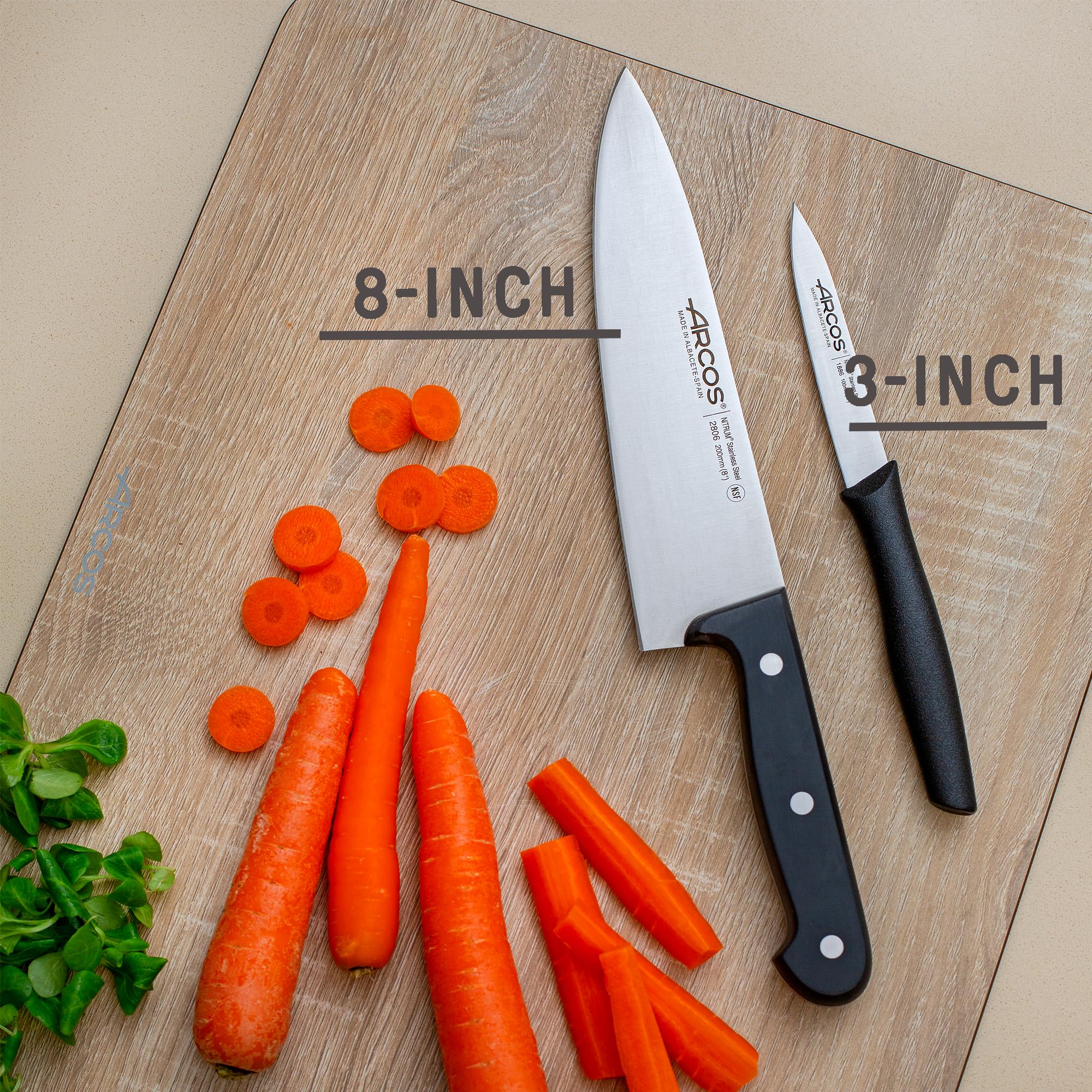 Arcos 2-Piece Knife Set – 8-Inch Chef’s Knife & 3-Inch Paring Knife, Ultra-Sharp NITRUM Stainless Steel Blades, Ergonomic POM Handle, Long-Lasting Sharpness, 10-Year Warranty - Image 5