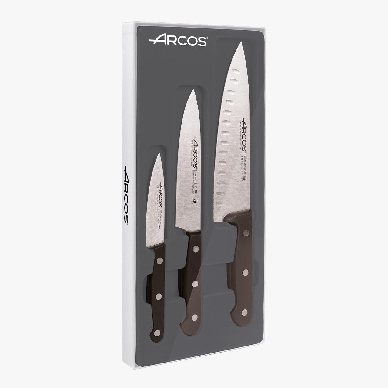 ARCOS 3-Piece Knife Set in Stainless Steel. 2 Chef Knives and 1 Paring Knife. Professional Kitchen Knives with Ergonomic Black POM Handles. Universal Series - Image 3