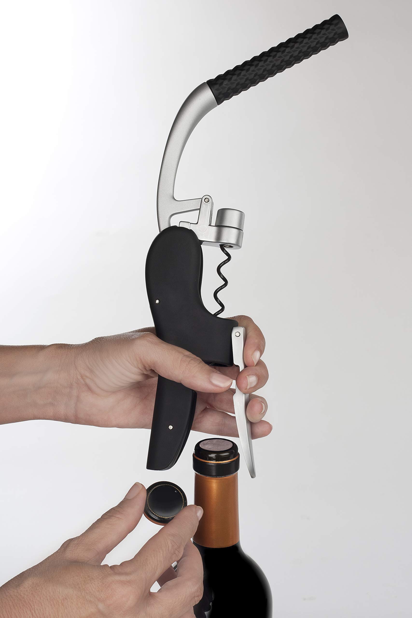 ARCOS Elegant Manual Corkscrew. Sleek Silver and Black Design for Wine Enthusiasts, Flawless Functionality Meets Kitchen Elegance - Image 3