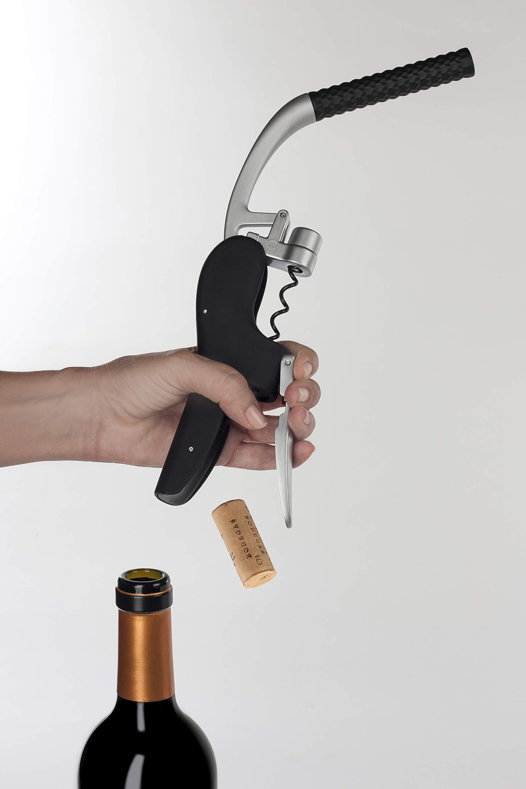 ARCOS Elegant Manual Corkscrew. Sleek Silver and Black Design for Wine Enthusiasts, Flawless Functionality Meets Kitchen Elegance - Image 6
