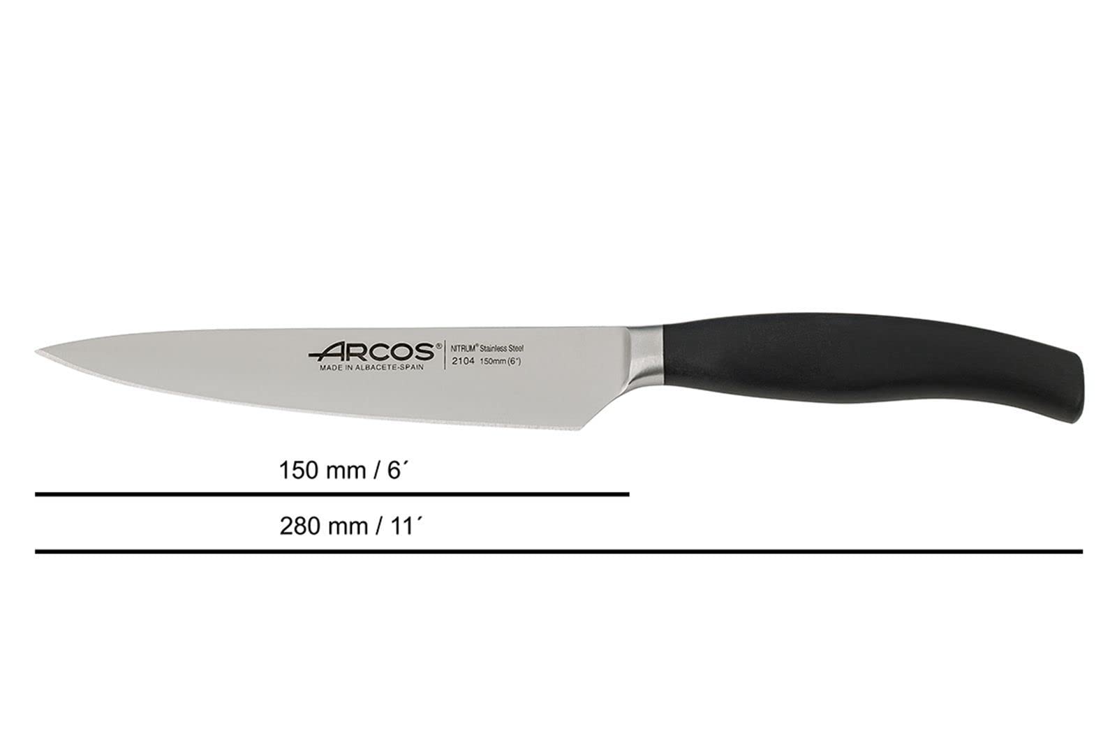Arcos Forged Kitchen Knife Set 3 Pieces (Paring Knife + Kitchen Knife + Chef's Knife). Stainless Steel Forged Nitrum. Polypropylene POM Handle. Series Clara. Black Color - Image 3