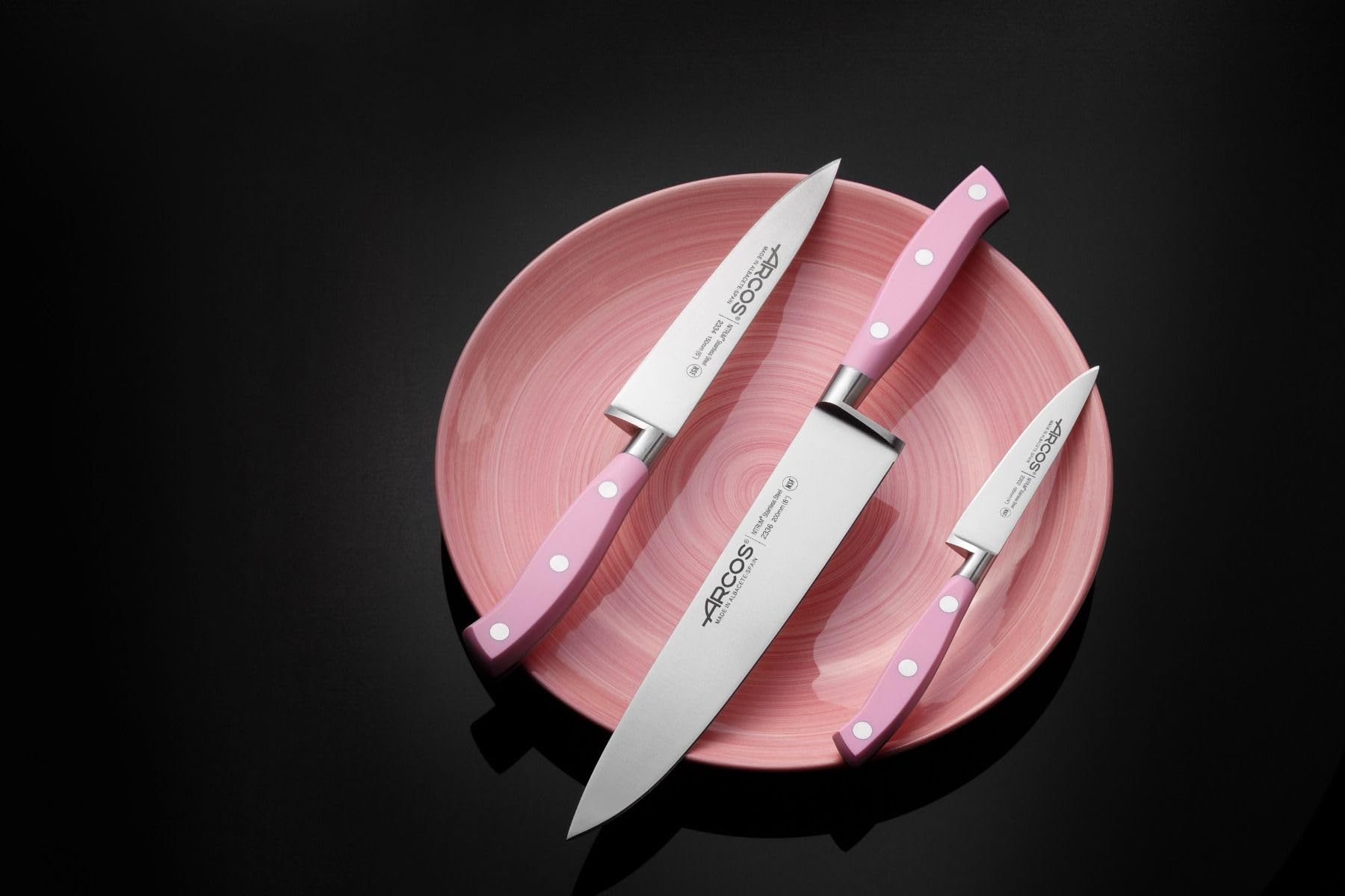 Arcos Forged Professional Kitchen Knives Set. 3 Cooking Knives for Cutting and Peeling Food. Ergonomic Polyoxymethylene Handle. Series Riviera. Color Rose - Image 6