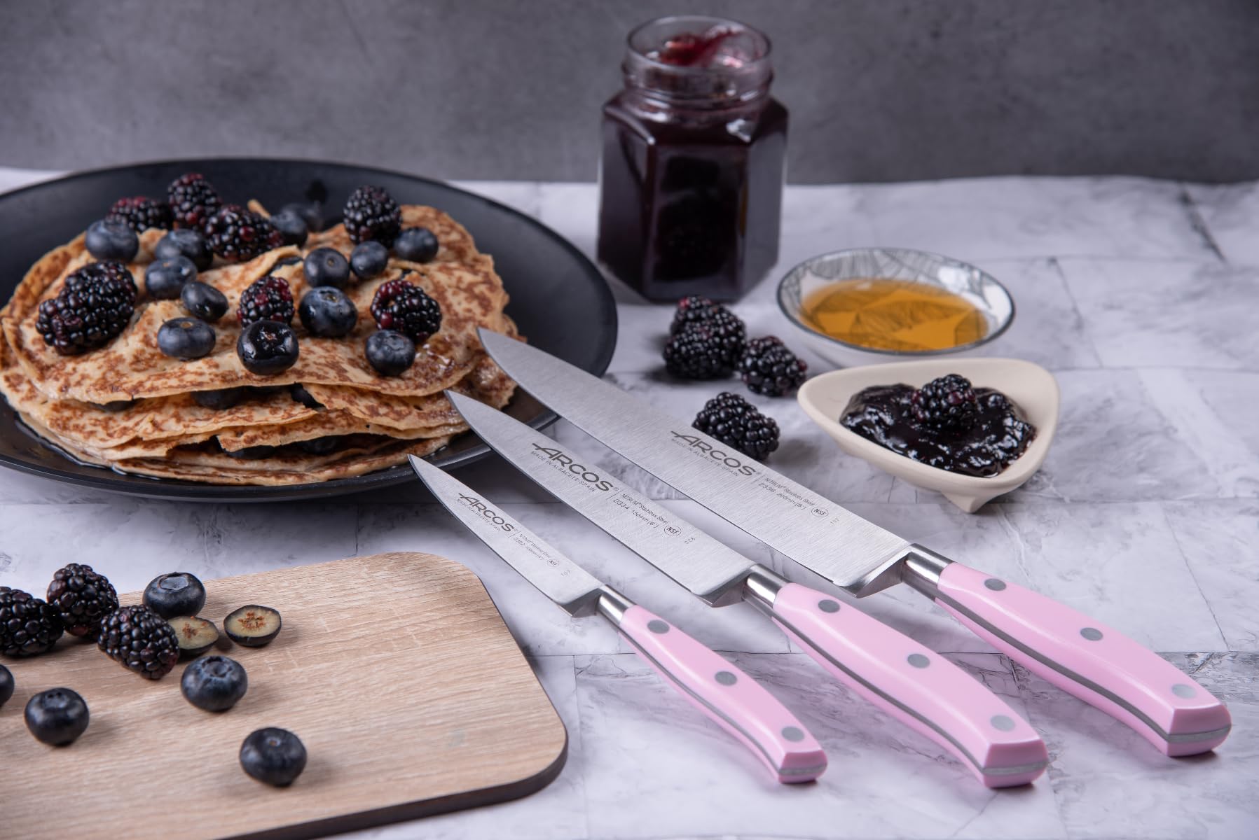 Arcos Forged Professional Kitchen Knives Set. 3 Cooking Knives for Cutting and Peeling Food. Ergonomic Polyoxymethylene Handle. Series Riviera. Color Rose - Image 7