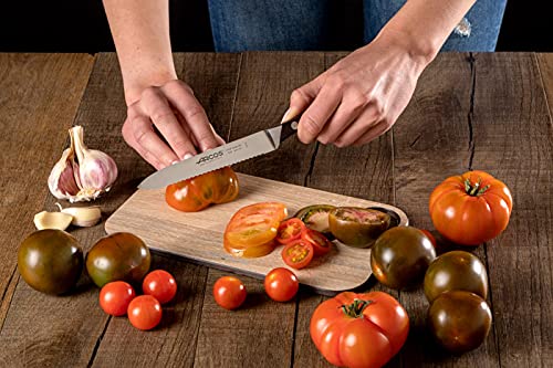 Arcos Forged Tomato Knife Serrated 5 Inch Stainless Steel 130 mm blade. Professional Cooking Knife. Ergonomic POM Handle. Serrated knife designed to cut tomatoes. Series Natura. Color Brown. - Image 6
