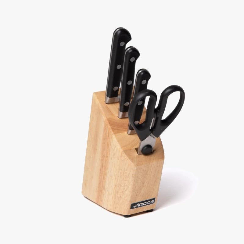 ARCOS Knife Set 4 piece (3 knives + Scissors) Nitrum Stainless Steel 1675 gr. Ergonomic Polyoxymethylene POM Handle. Series Opera. Classical design and rounded finish. Color Black. - Image 4