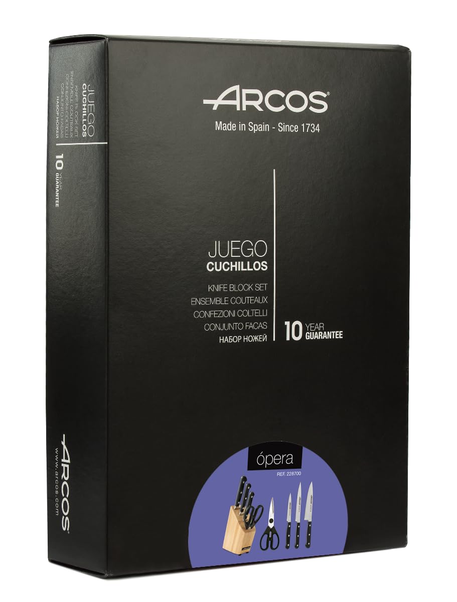 ARCOS Knife Set 4 piece (3 knives + Scissors) Nitrum Stainless Steel 1675 gr. Ergonomic Polyoxymethylene POM Handle. Series Opera. Classical design and rounded finish. Color Black. - Image 6