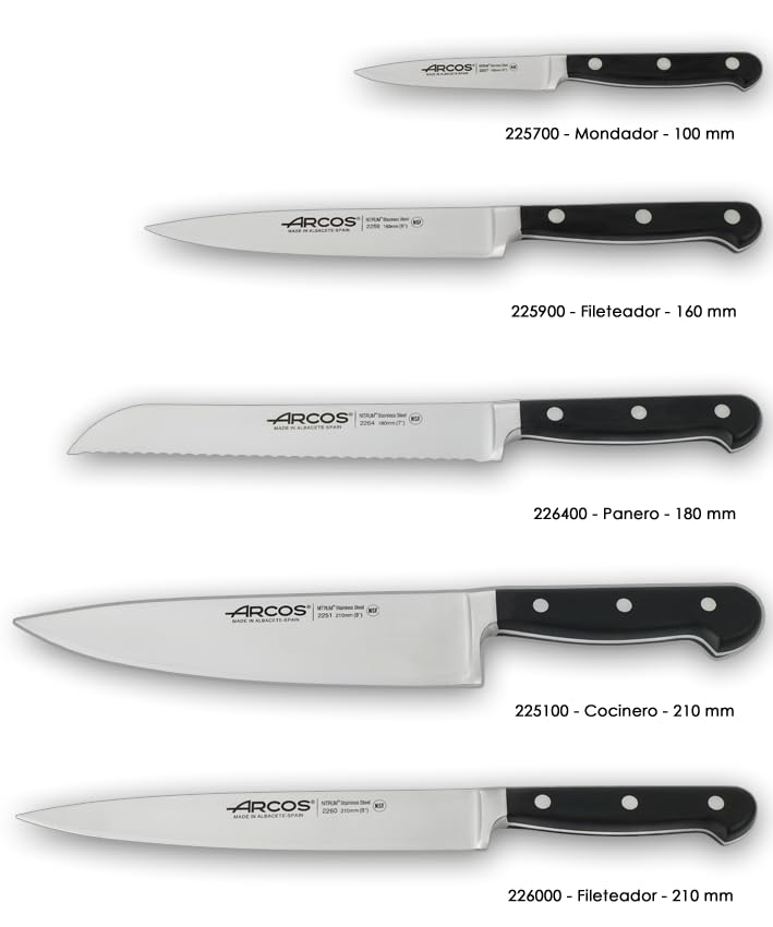 ARCOS Knife Set 5 piece Nitrum Stainless Steel. Sharp Professional Cooking Knife for Cutting Meat. Ergonomic Polyoxymethylene POM Handle. Series Opera. Classical design. Color Black. - Image 4