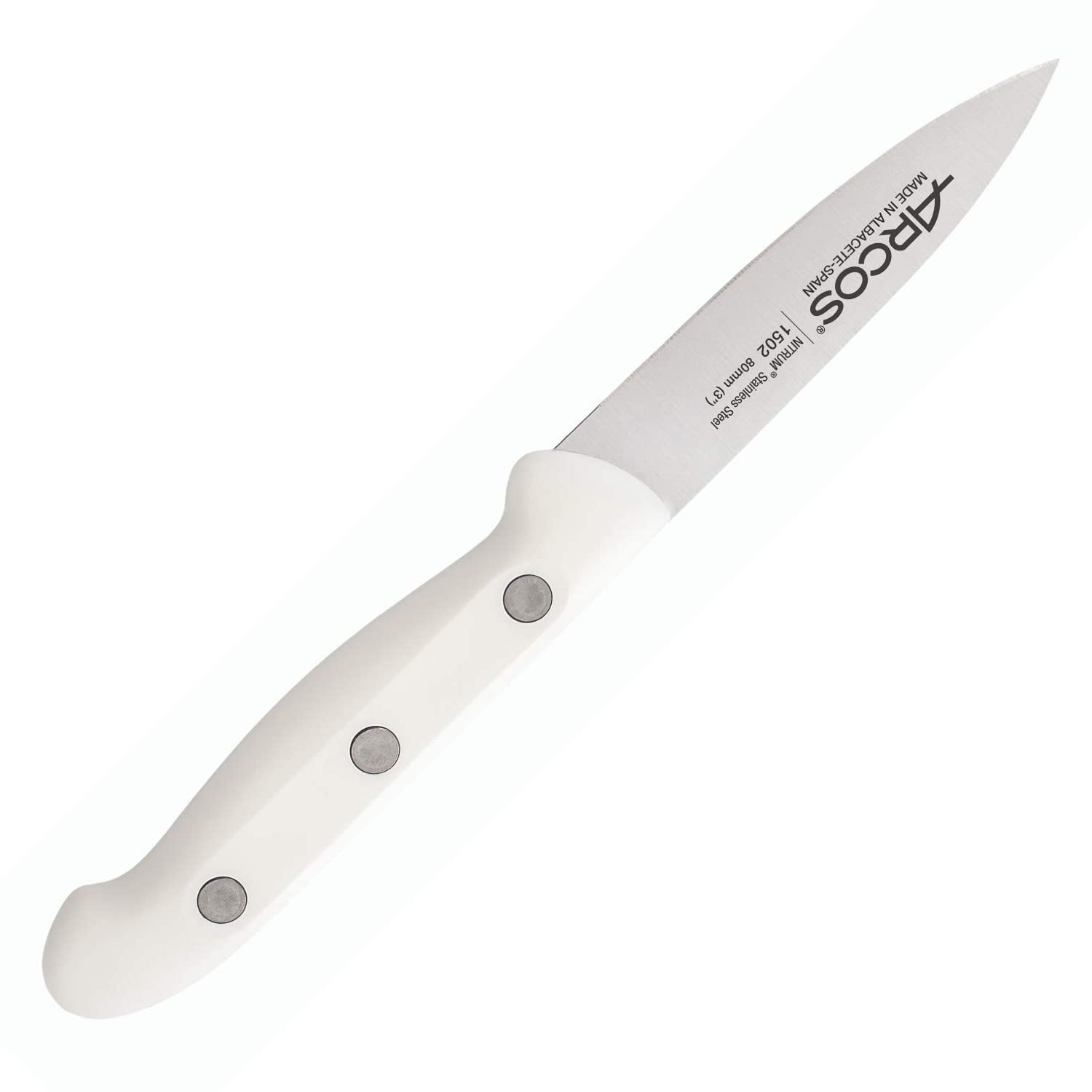 Arcos Paring knife 3 inches Nitrum Stainless Steel.Paring Knife for Peeling Fruits and Vegetables. Ergonomic Polypropylene Handle and blade 80 mm. Innovation, Elegance. Series Artika. Color White. - Image 3