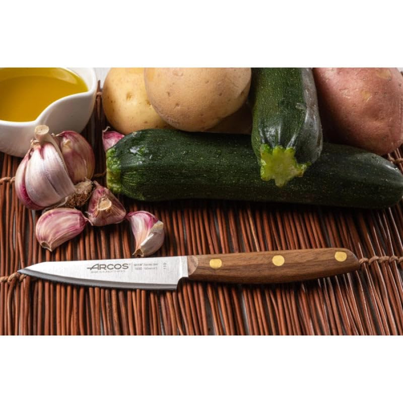 Arcos Paring Knife 4 Inch Stainless Steel. Professional Kitchen Knife for Peeling Fruits and Vegetables. Ovengkol Wood Handle 100% natural FSC and 100mm Blade. Series Nordika. Color Brown - Image 4