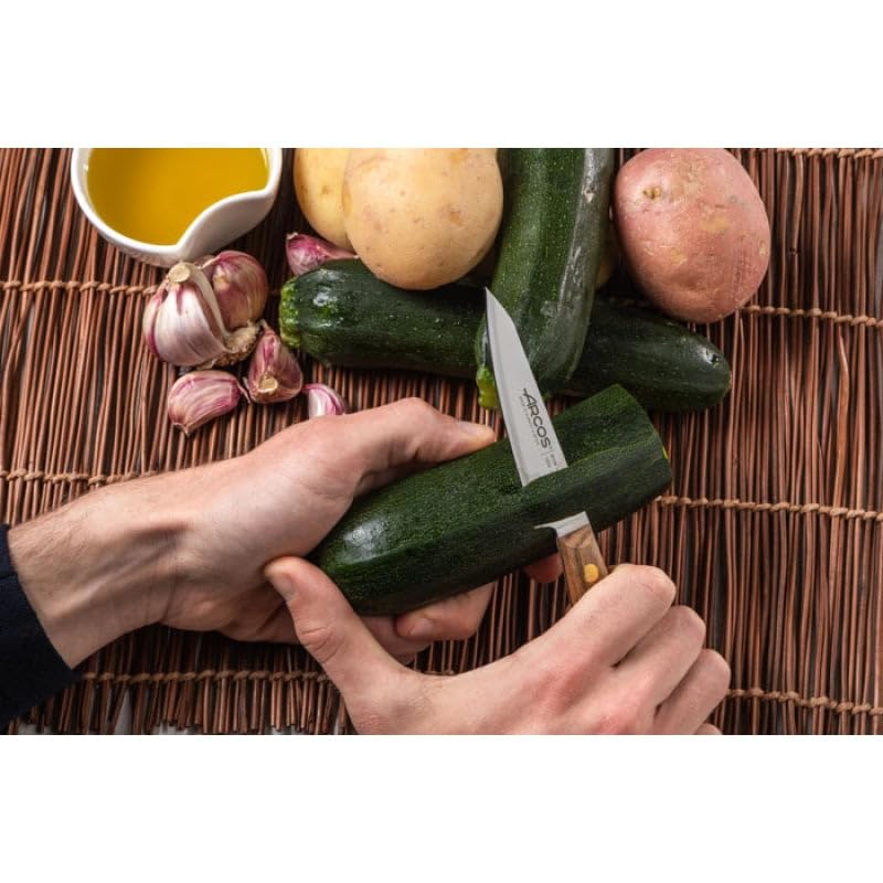 Arcos Paring Knife 4 Inch Stainless Steel. Professional Kitchen Knife for Peeling Fruits and Vegetables. Ovengkol Wood Handle 100% natural FSC and 100mm Blade. Series Nordika. Color Brown - Image 5