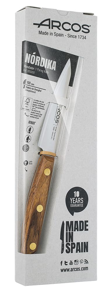 Arcos Paring Knife 4 Inch Stainless Steel. Professional Kitchen Knife for Peeling Fruits and Vegetables. Ovengkol Wood Handle 100% natural FSC and 100mm Blade. Series Nordika. Color Brown - Image 7
