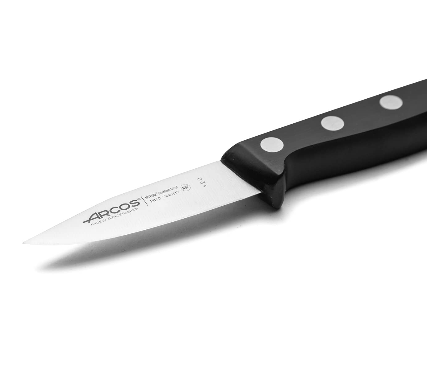 Arcos Rivet Paring Knife 3 Inch Stainless Steel. Kitchen Knife for Peeling Fruits and Vegetables. Ergonomic Polyoxymethylene Handle and 75mm Blade. Series Universal. Color Black - Image 3