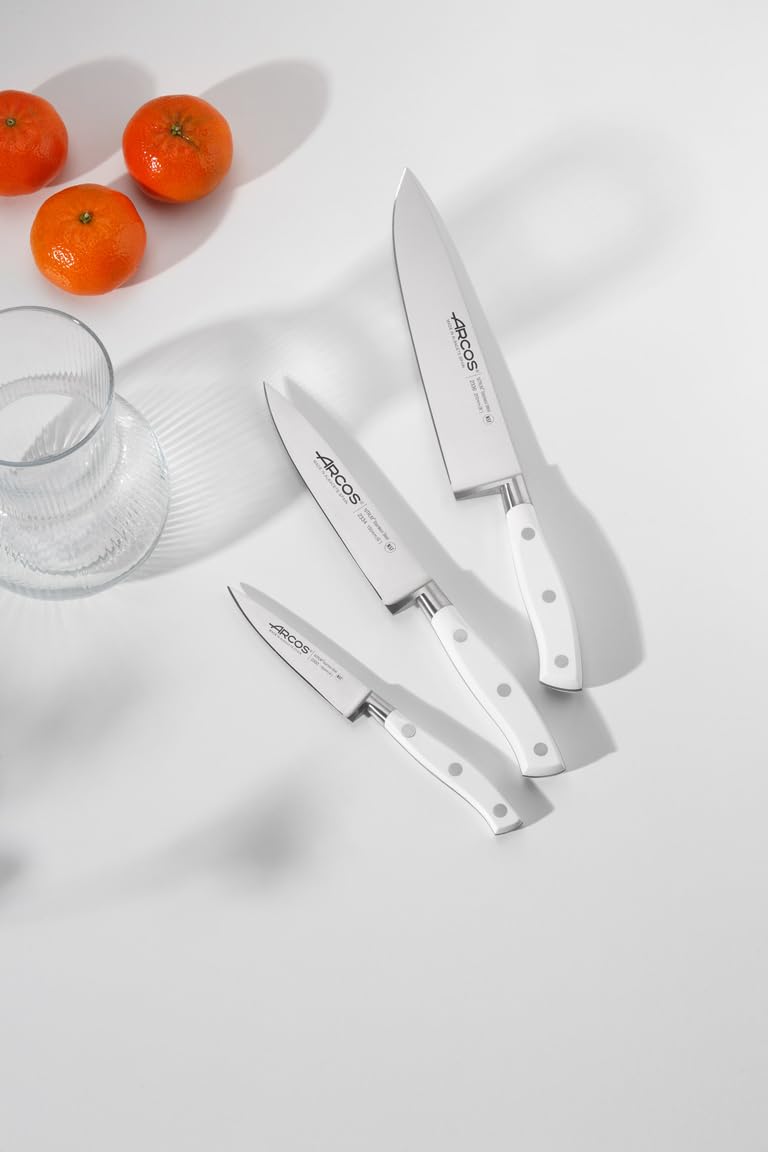 Arcos Riviera Blanc - Kitchen Knife Set (Peeler + 2 Chef's Knife) - Forged Stainless Steel NITRUM - POM Handle - White Color - Image 5