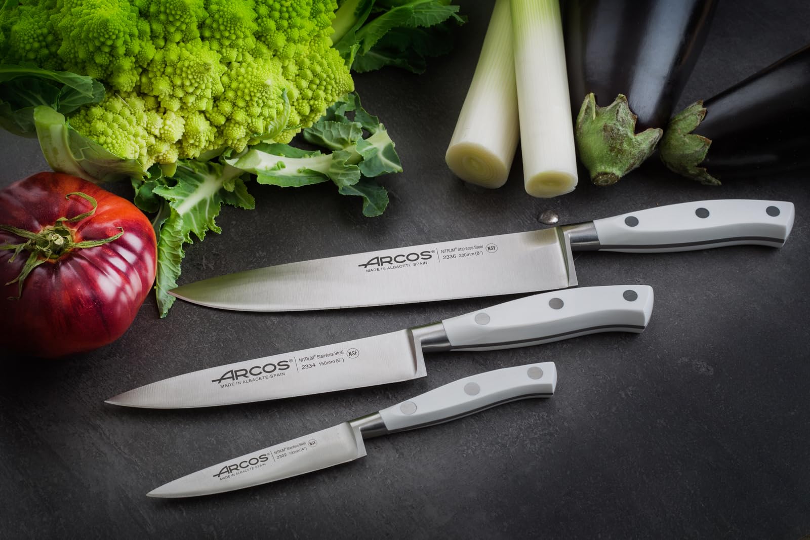 Arcos Riviera Blanc - Kitchen Knife Set (Peeler + 2 Chef's Knife) - Forged Stainless Steel NITRUM - POM Handle - White Color - Image 6