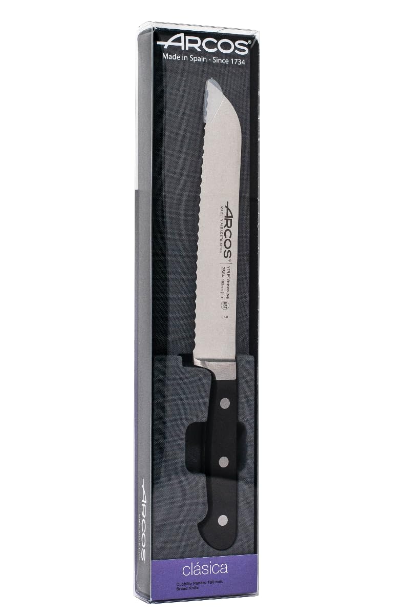 Arcos Series Clasica - Bread Knife - Blade Nitrum Forged Stainless Steel 7" - Handle Polyoxymethylene (POM) Black Color - Image 6