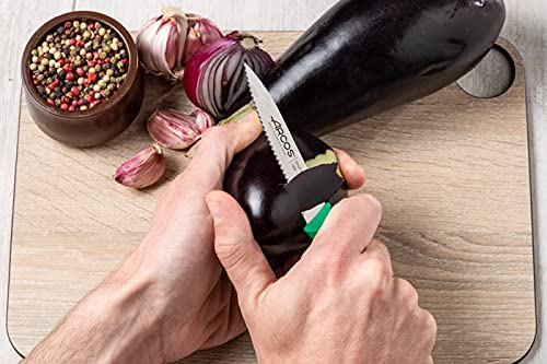 Arcos Serrated Paring Knife for Fruits and Vegetables, Stainless Steel NITRUM Blade 100 mm, Ergonomic Green Handle, Nova Series - Image 6