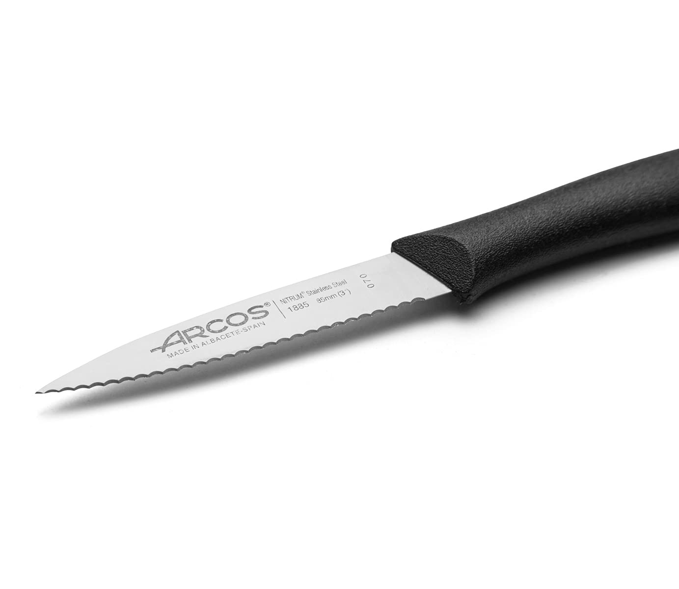 Arcos Serrated Paring Knife for Fruits and Vegetables, Stainless Steel Blade 85 mm, Black Polypropylene Handle, Nova Series - Image 3