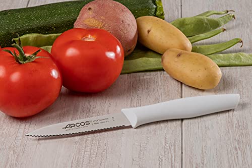 Arcos Serrated Paring Knife for Precise Cutting, 100mm Stainless Steel Blade, Durable NITRUM, White Polypropylene Handle, Nova Series - Image 5