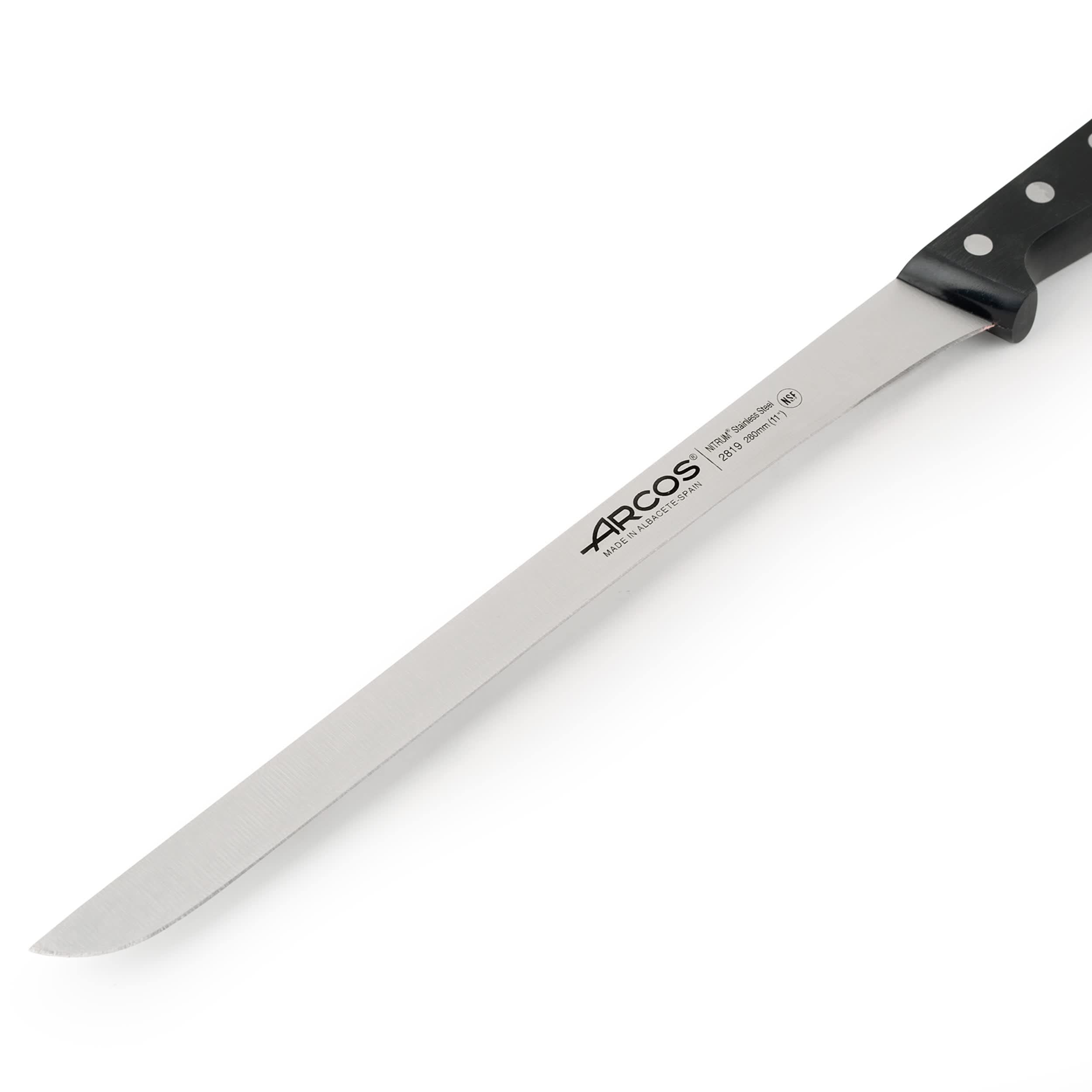 Arcos Slicing Knife/Ham Knife 11 Inch Nitrum Stainless Steel and 280 mm blade. Ergonomic Polyoxymethylene POM Handle. Series Universal. Long, sturdy blade and serrated edge. Easily cuts. Color Black - Image 3