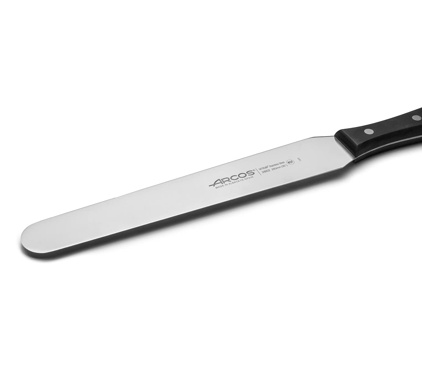 ARCOS Spatula 10 Inch Nitrum Stainless Steel and 250 mm blade. Ergonomic Polyoxymethylene POM Handle. Series Universal. Long, sturdy blade and serrated edge and serrated edge easily cuts. Color Black - Image 3