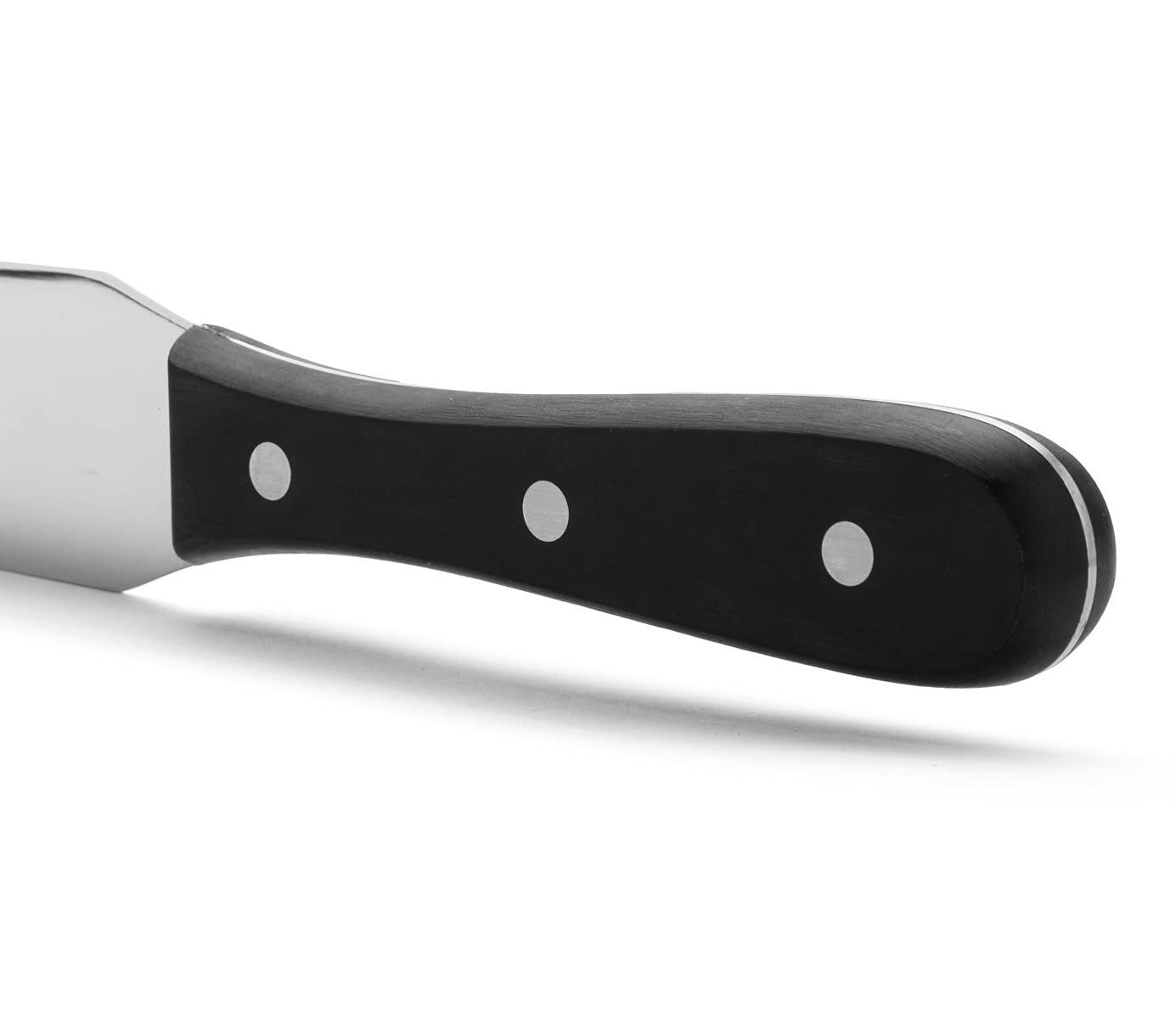 ARCOS Spatula 10 Inch Nitrum Stainless Steel and 250 mm blade. Ergonomic Polyoxymethylene POM Handle. Series Universal. Long, sturdy blade and serrated edge and serrated edge easily cuts. Color Black - Image 4