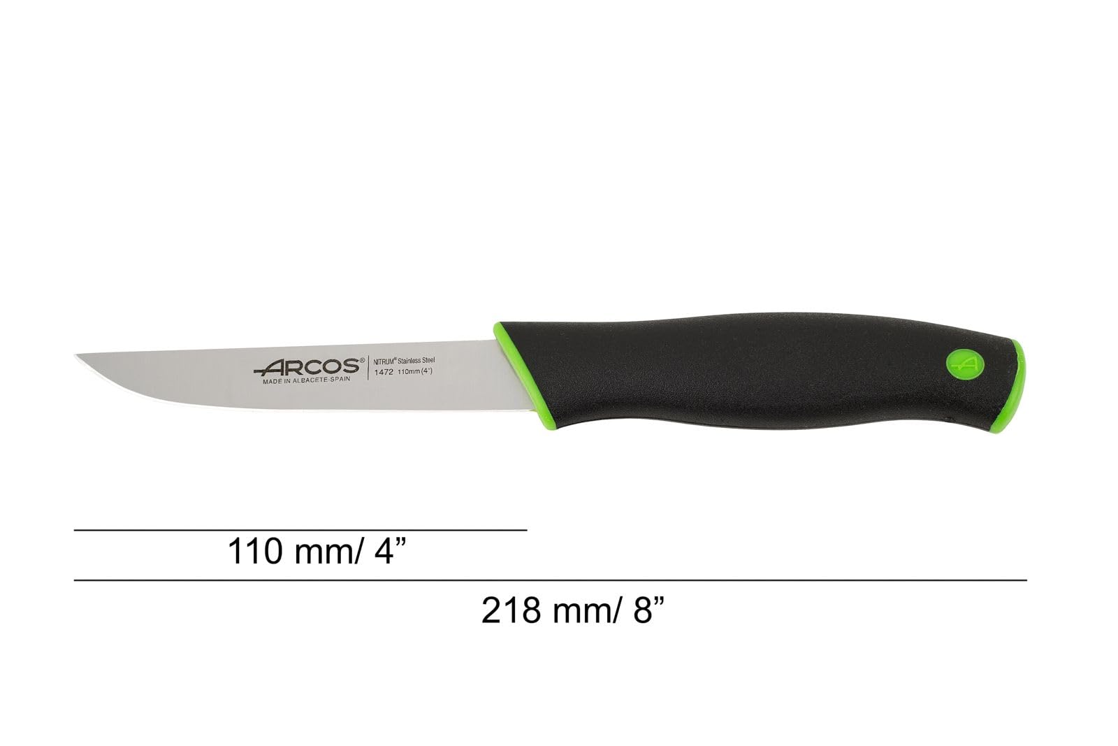 Arcos Vegatable Knife 4 Inch Stainless Steel. Professional Vegetable Knife for Peeling Fruits and Vegetables. Ergonomic Polyoxymethylene Handle and 110 mm Blade. Series Duo. Color Black and green. - Image 3
