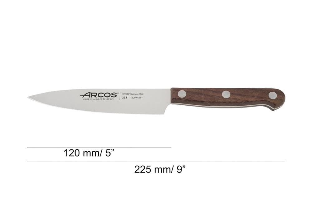Arcos Vegatable Knife 5 Inch Stainless Steel. Professional Vegetable Knife for Peeling Fruits and Vegetables. Ergonomic Polyoxymethylene Handle and 120 mm Blade. Series Atlantico. Color Brown. - Image 3