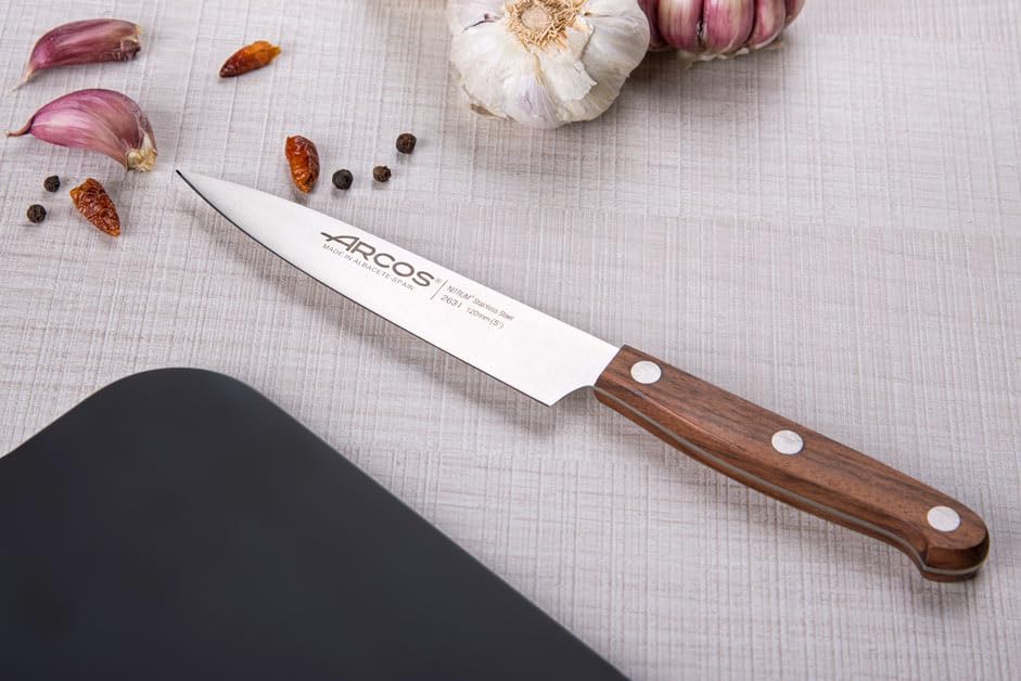 Arcos Vegatable Knife 5 Inch Stainless Steel. Professional Vegetable Knife for Peeling Fruits and Vegetables. Ergonomic Polyoxymethylene Handle and 120 mm Blade. Series Atlantico. Color Brown. - Image 7