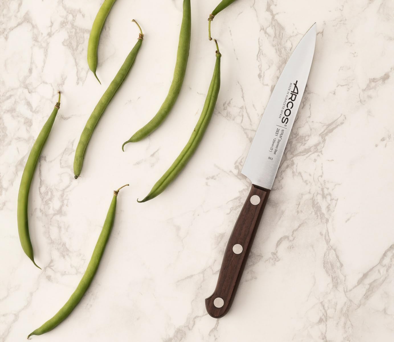 Arcos Vegatable Knife 5 Inch Stainless Steel. Professional Vegetable Knife for Peeling Fruits and Vegetables. Ergonomic Polyoxymethylene Handle and 120 mm Blade. Series Atlantico. Color Brown. - Image 8